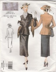 2339 VOGUE RETRO 1948  BUTTON HIP JACKET, LONG SKIRT PATTERN 12-16 UNCUT